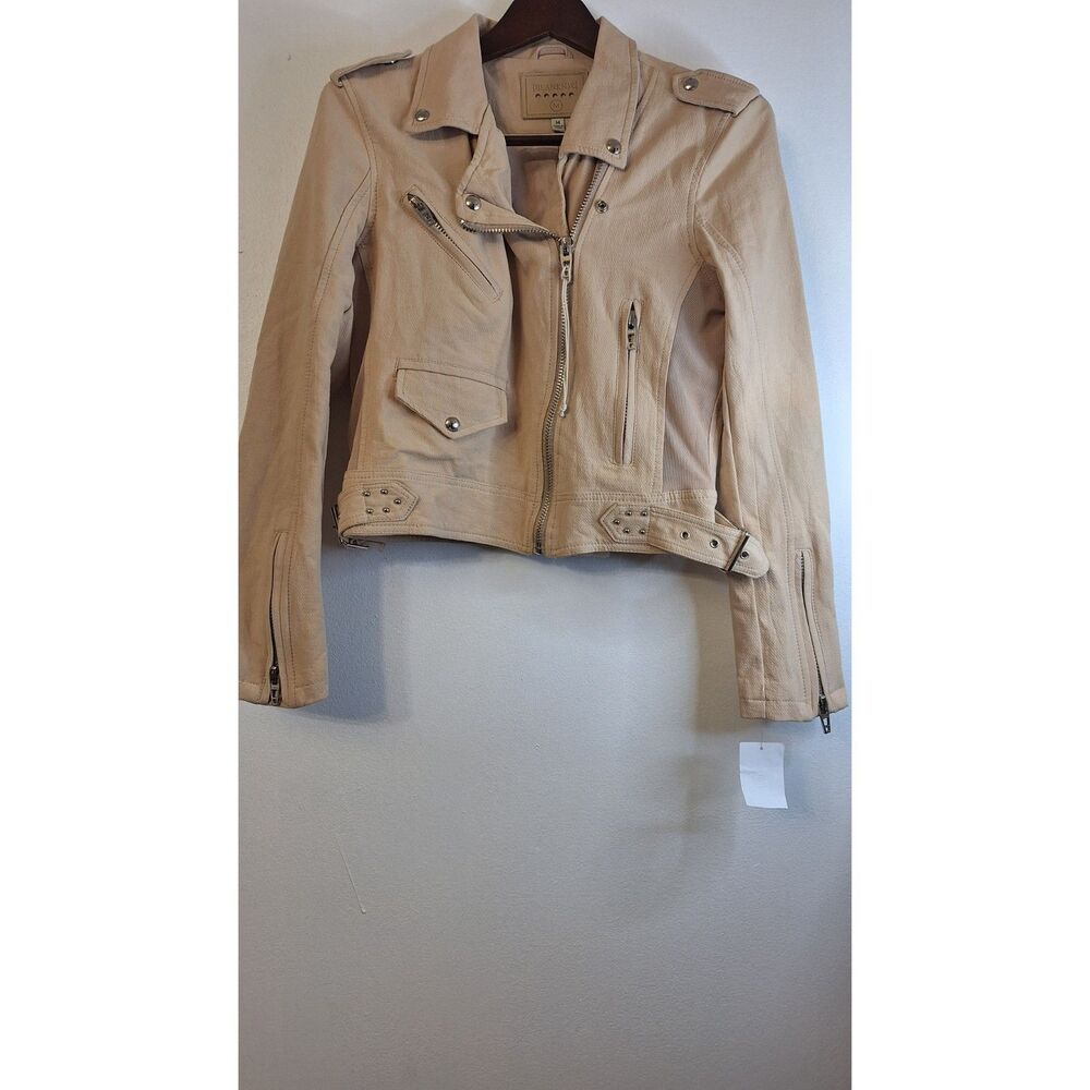 BLANK NYC Tan Suede Moto Motorcycle Bomber Jacket Women Med. Raver Biker NEW